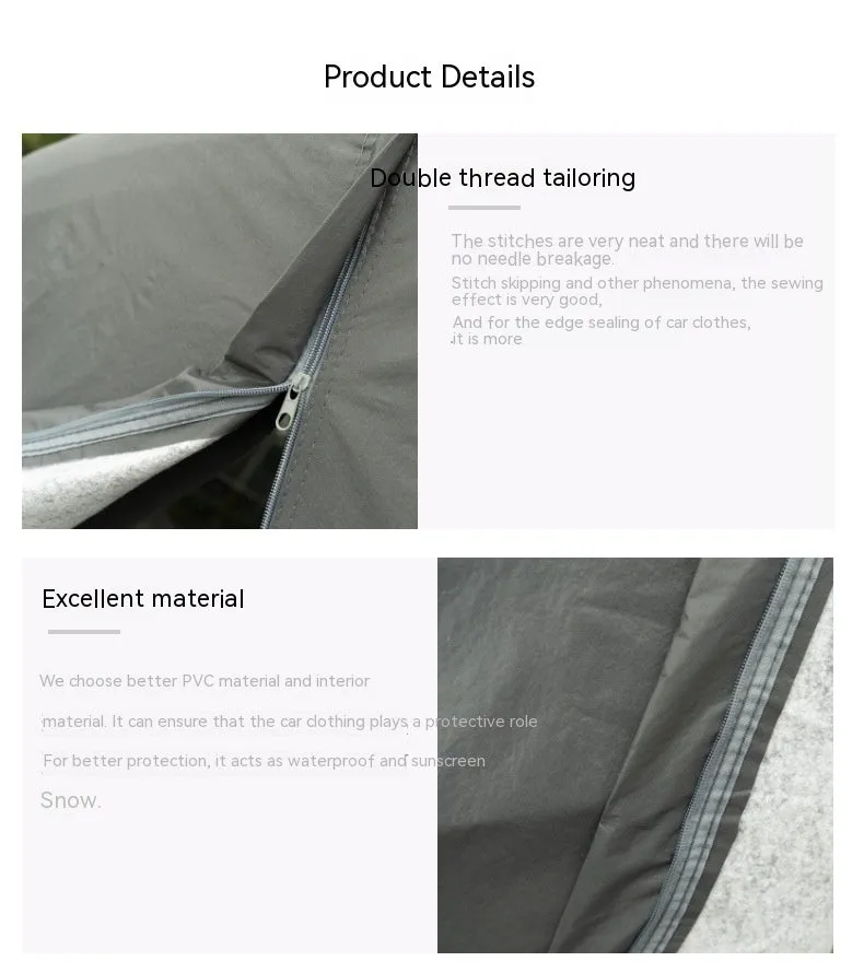 Grey PVC car cover for Volkswagen models shown fitted on a car, illustrating rainproof and sun protection design.