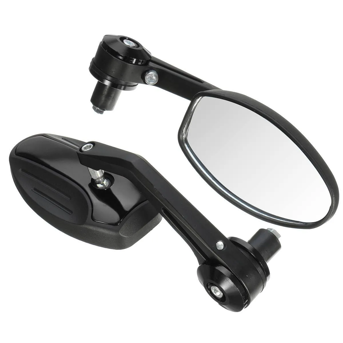 Pair of universal 7/8 inch motorcycle aluminium bar end rear view mirrors with anti-glare convex glass, 190mm length, on a black background