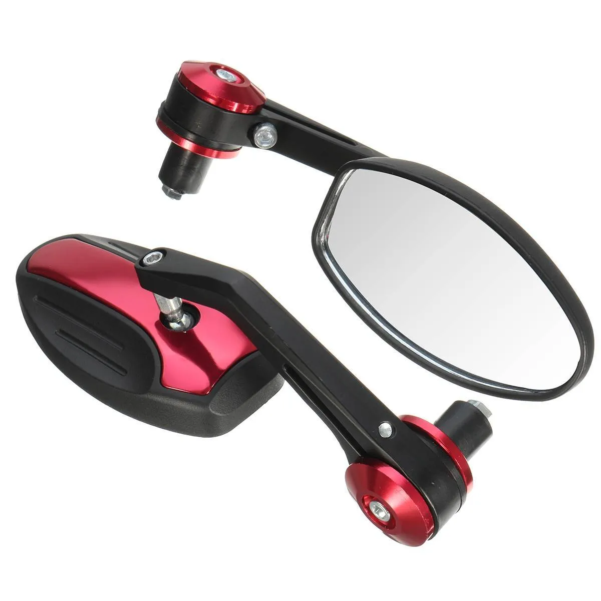 Pair of universal 7/8 inch motorcycle aluminium bar end rear view mirrors with anti-glare convex glass, 190mm length, on a black background