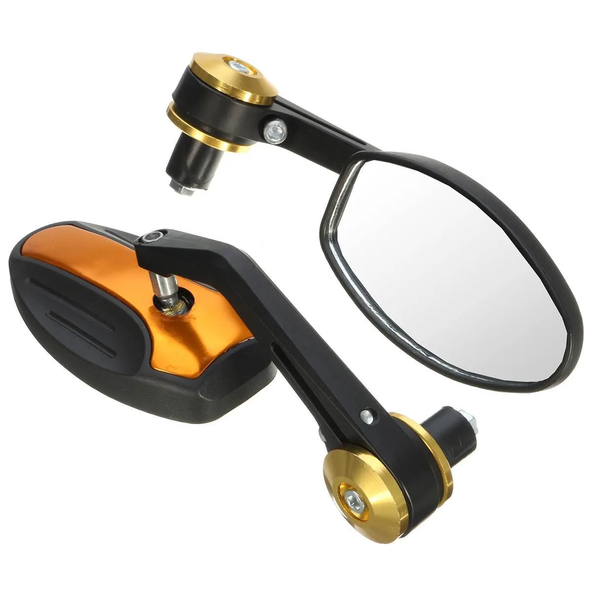 Pair of universal 7/8 inch motorcycle aluminium bar end rear view mirrors with anti-glare convex glass, 190mm length, on a black background