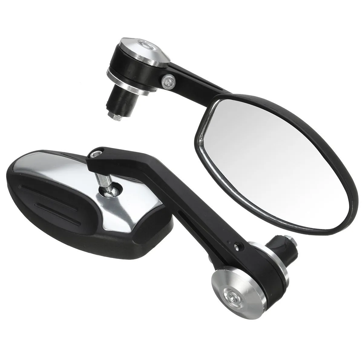 Pair of universal 7/8 inch motorcycle aluminium bar end rear view mirrors with anti-glare convex glass, 190mm length, on a black background