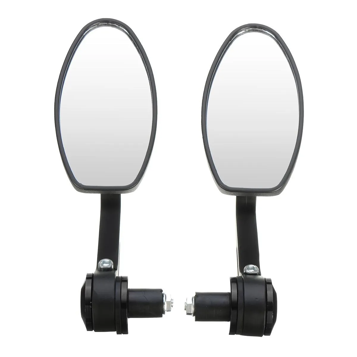 Pair of universal 7/8 inch motorcycle aluminium bar end rear view mirrors with anti-glare convex glass, 190mm length, on a black background