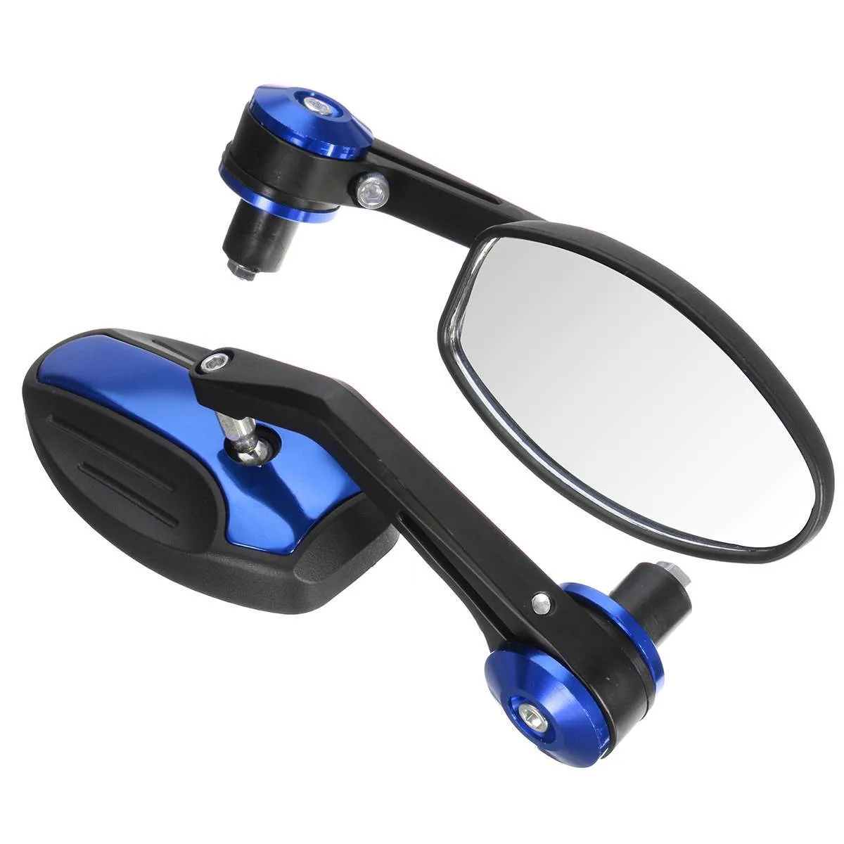 Pair of universal 7/8 inch motorcycle aluminium bar end rear view mirrors with anti-glare convex glass, 190mm length, on a black background