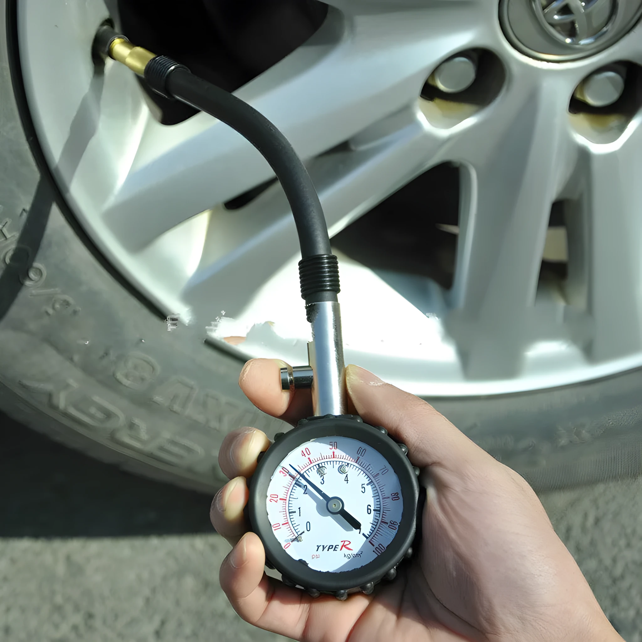 Digital tire pressure gauge with black ABS body and digital display for automobile use