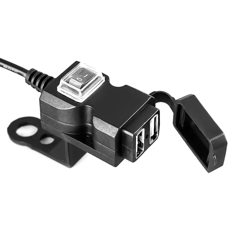 Dual USB port 12V waterproof motorcycle handlebar charger with ABD material housing