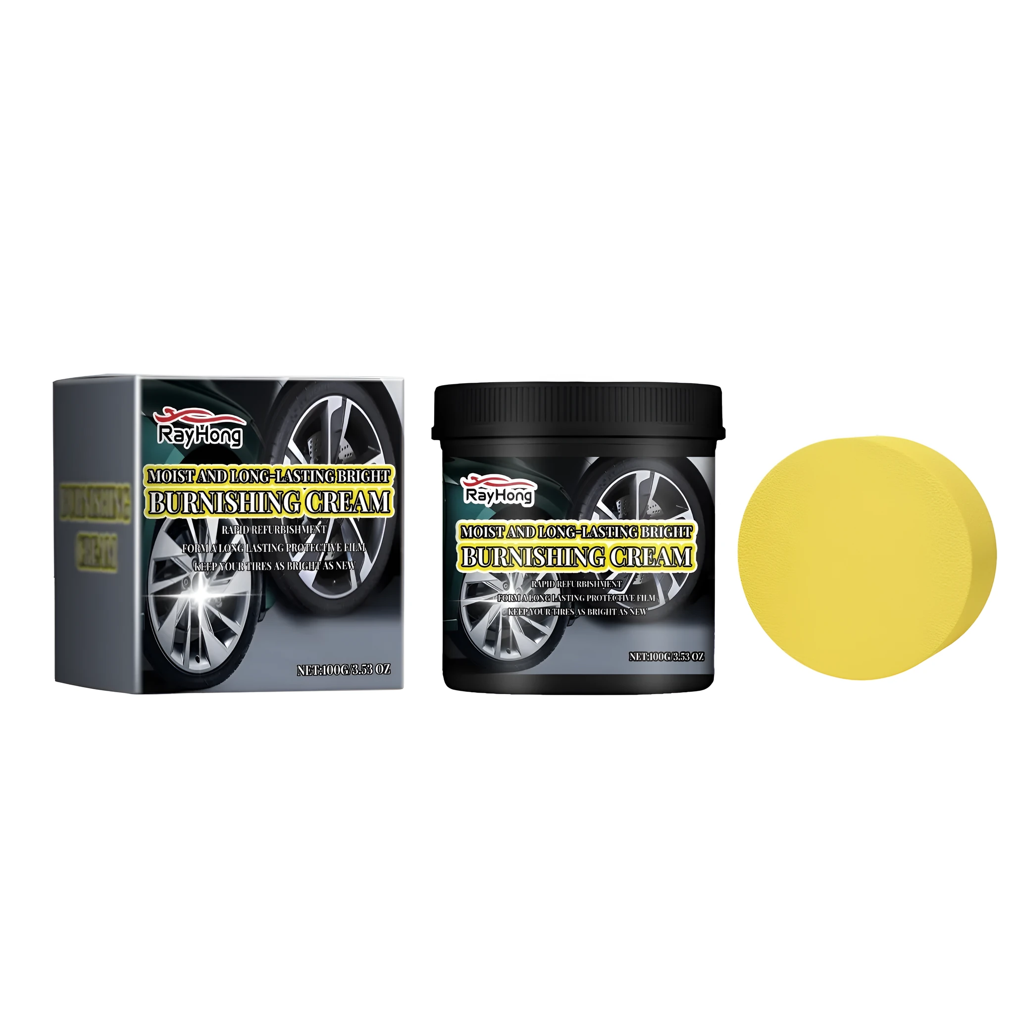 Car tyre retreading paste in burnishing cream colour with sponge applicator