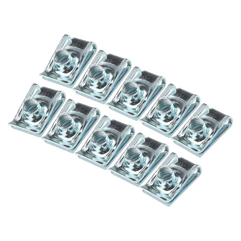 Eighty black carbon steel self-tapping spring nut clips for panel fastening