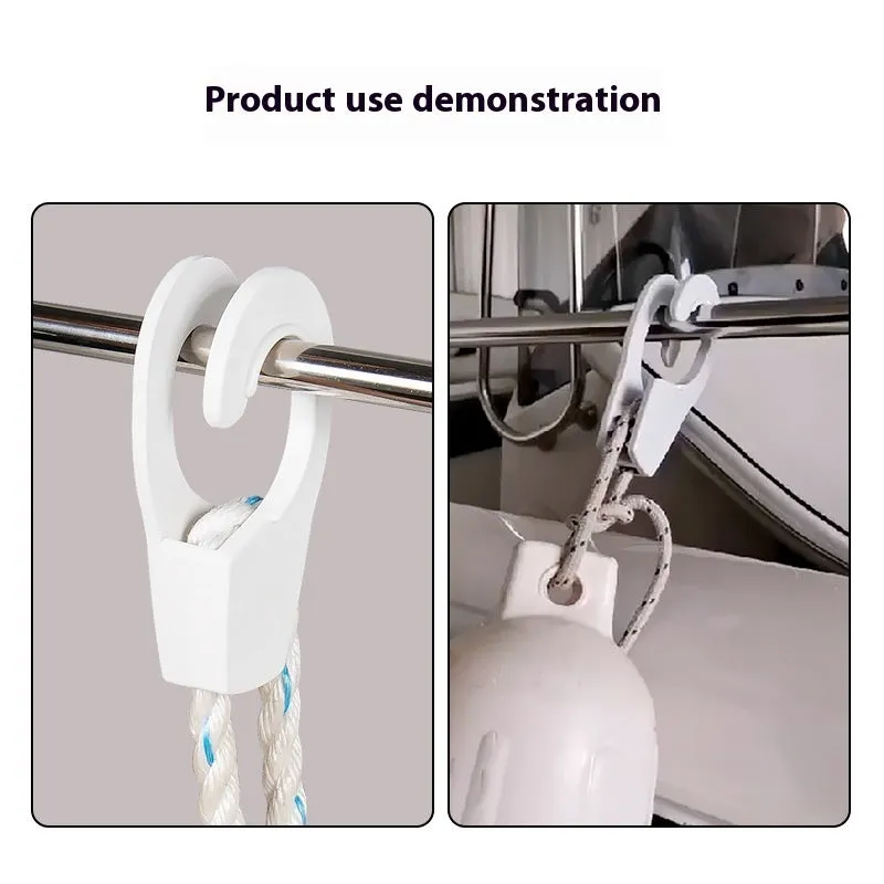 White ABS plastic marine anti-collision ball quick hook with two size options on display
