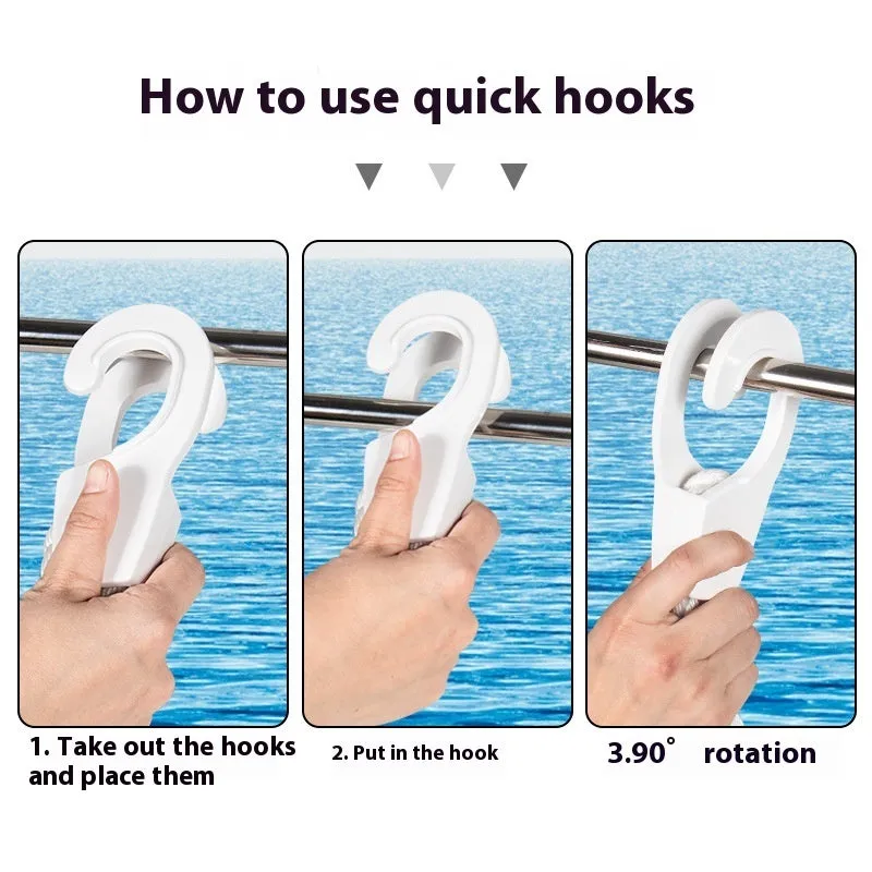 White ABS plastic marine anti-collision ball quick hook with two size options on display