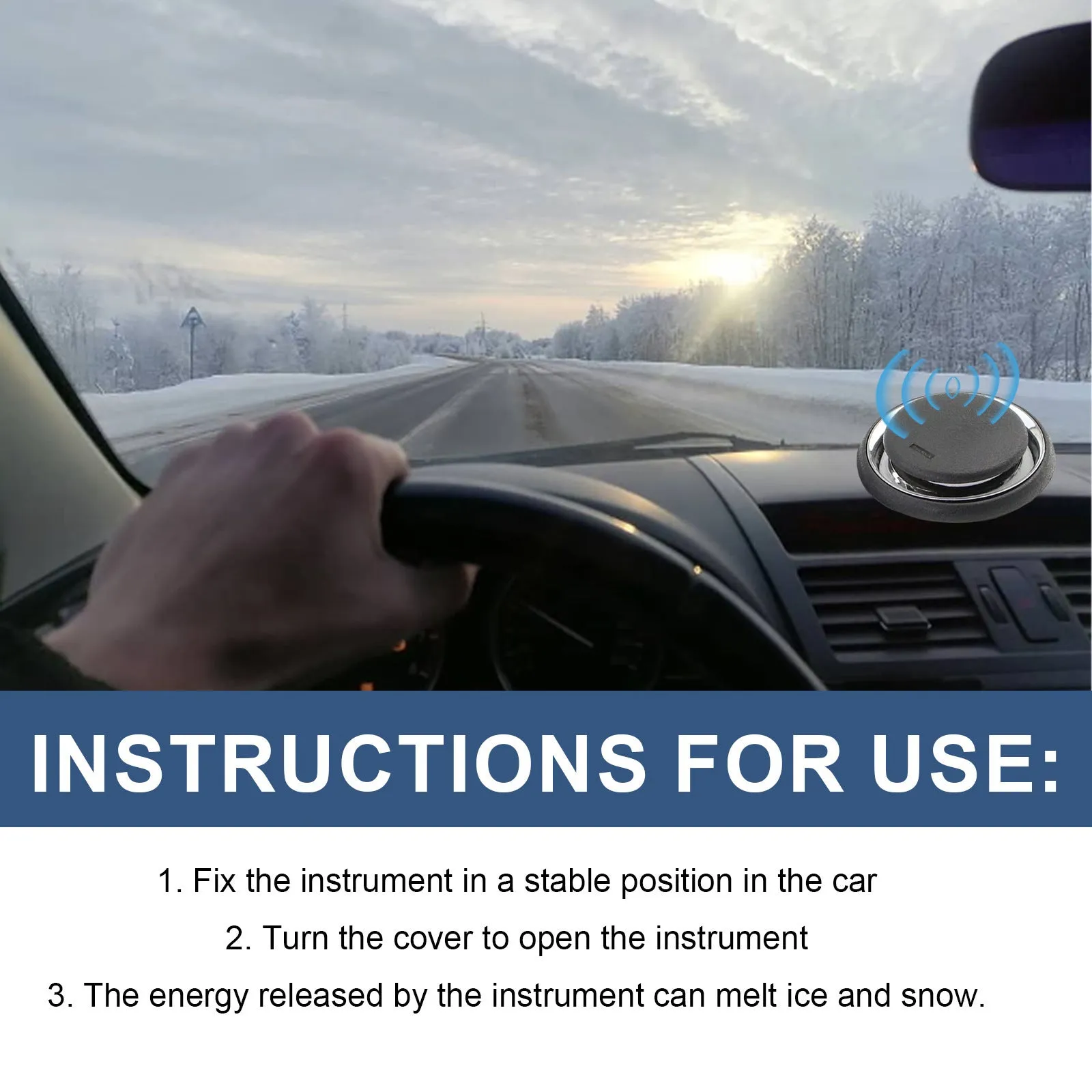 Black portable car de-icing instrument measuring 7.4cm for winter windscreen ice melting