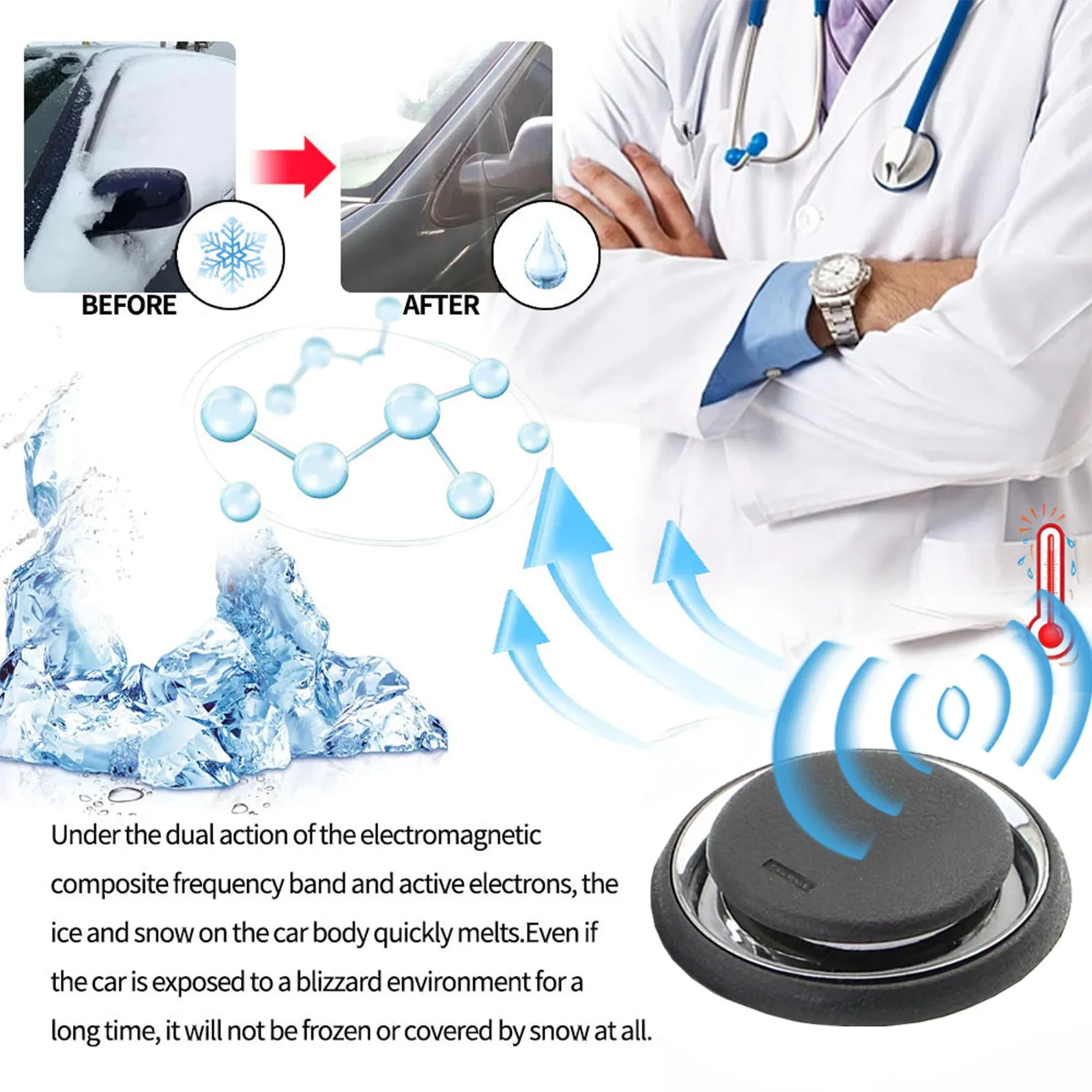 Black portable car de-icing instrument measuring 7.4cm for winter windscreen ice melting