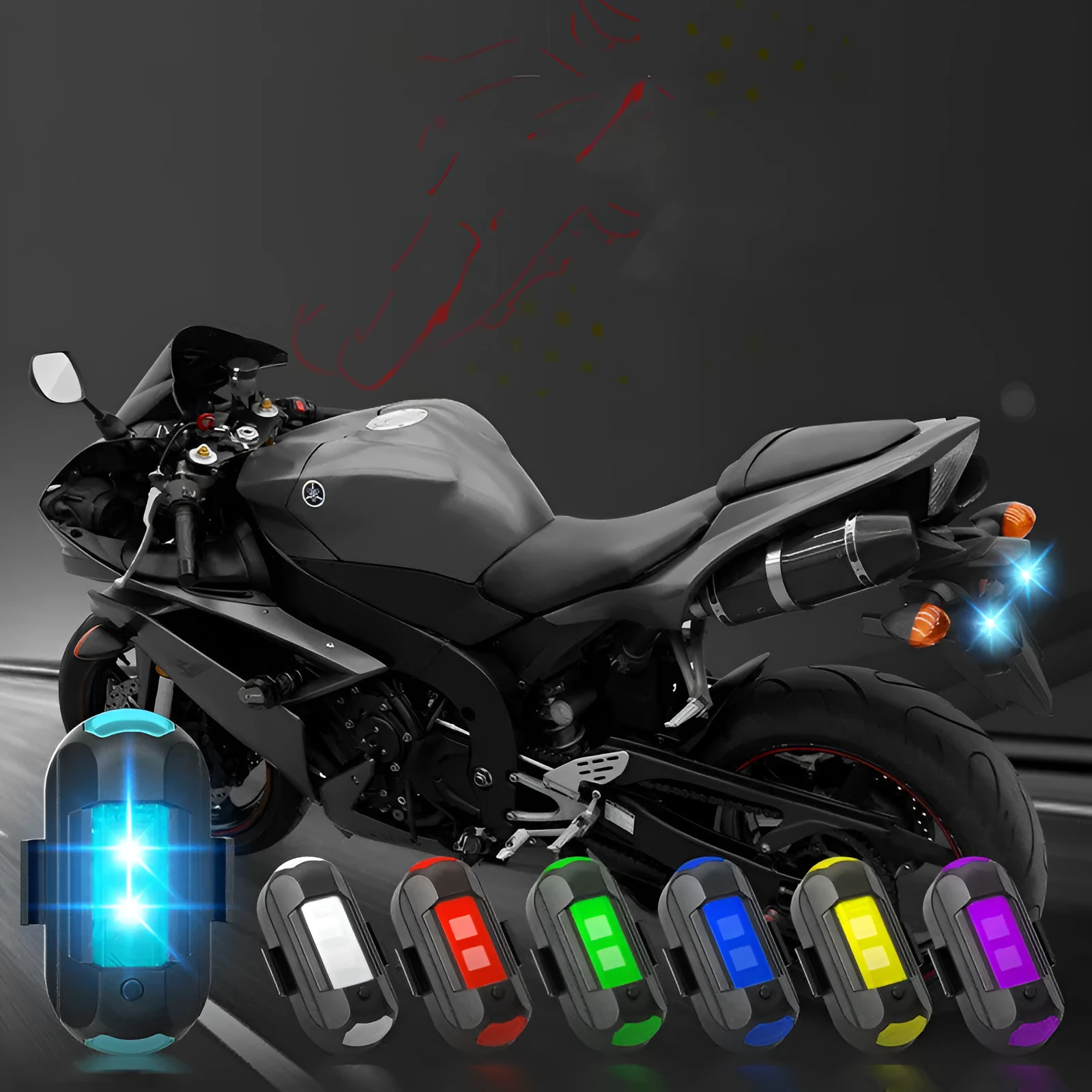 USB mini strobe warning light in ABS housing with Velcro strips for mounting on bicycle or motorcycle