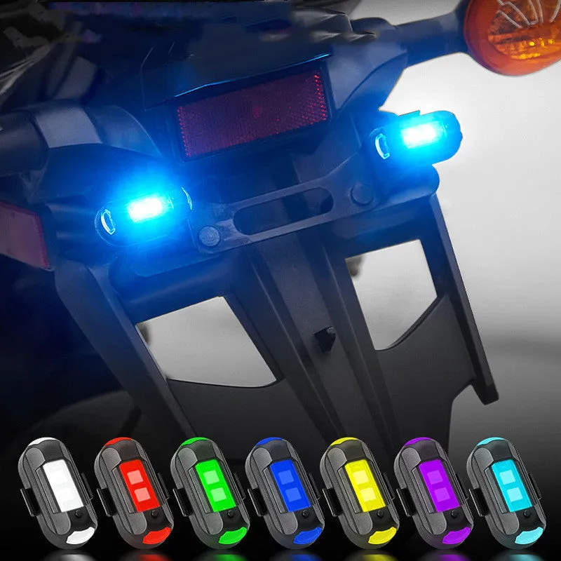 USB mini strobe warning light in ABS housing with Velcro strips for mounting on bicycle or motorcycle