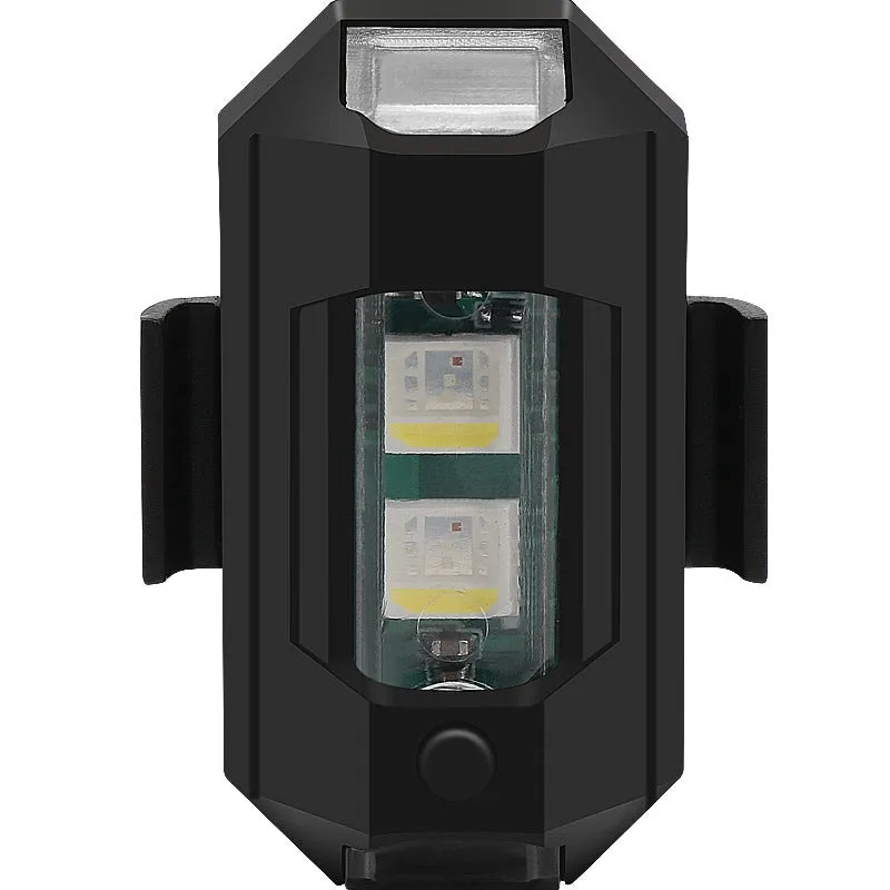 USB mini strobe warning light in ABS housing with Velcro strips for mounting on bicycle or motorcycle