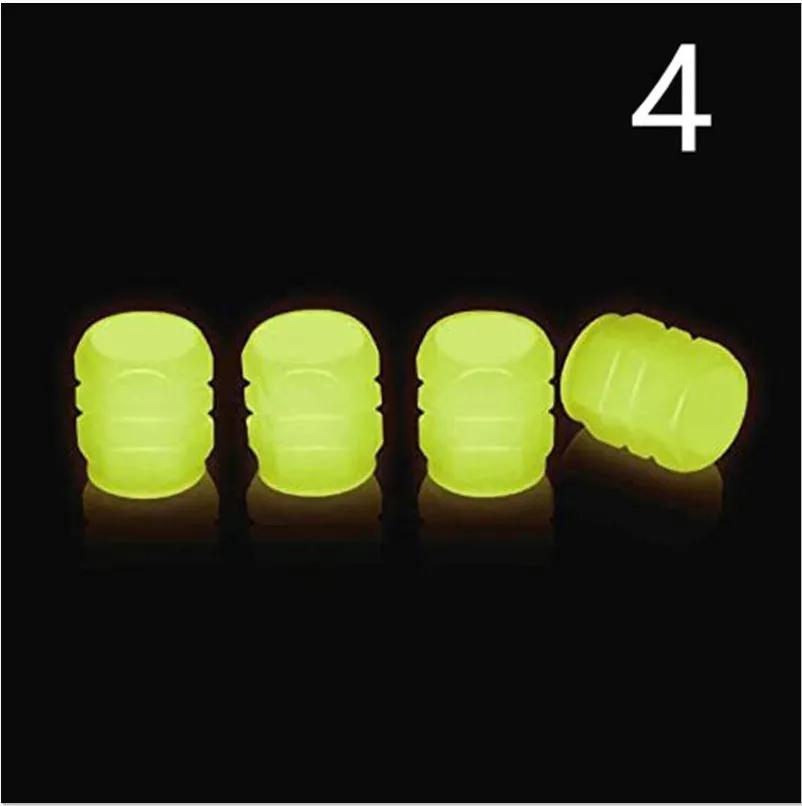 Pack of luminous rubber tyre valve caps in assorted colours including light blue and green.