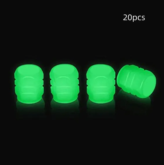 Pack of luminous rubber tyre valve caps in assorted colours including light blue and green.