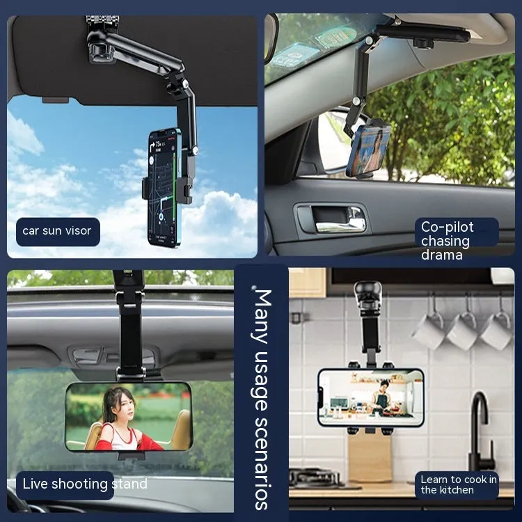 Car mobile phone holder bracket with clip for dashboard or windscreen mounting in black and green colour