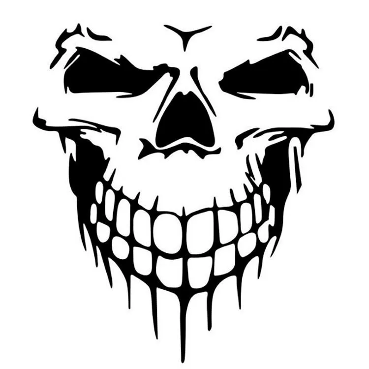 Skull head reflective car sticker on hood, 40x35cm PET decal in black