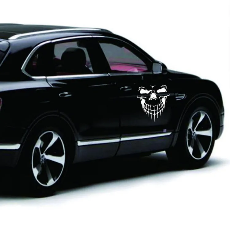 Skull head reflective car sticker on hood, 40x35cm PET decal in black