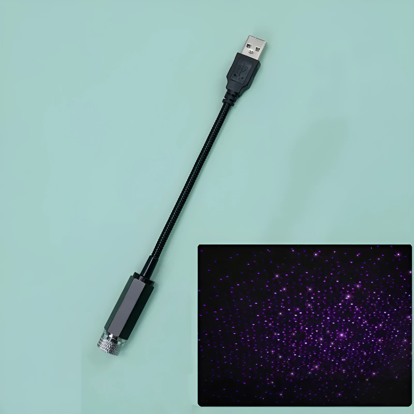 LED car roof star night lights projector showing purple Milky Way effect on car ceiling interior