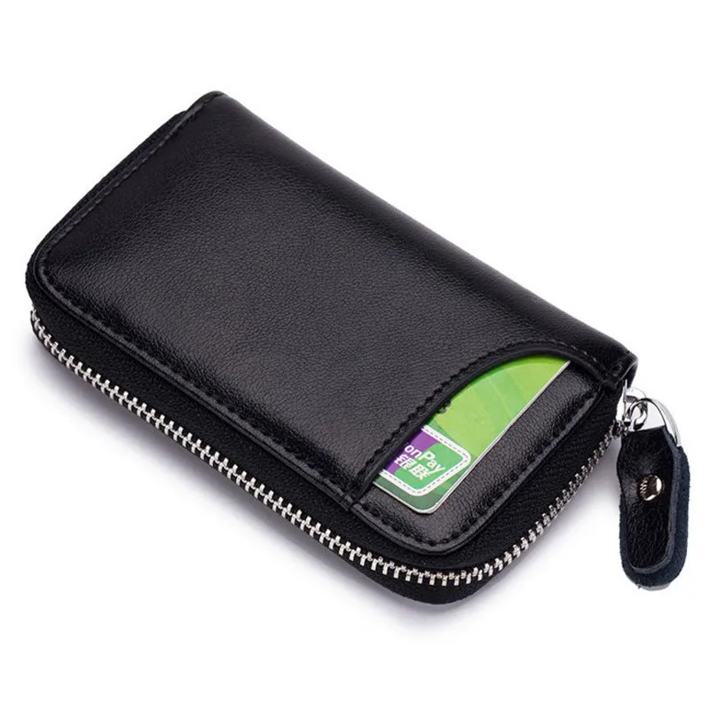Genuine cowhide leather key case in solid colour with zipper closure and key holder position