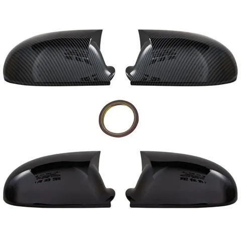 Bright black plastic mirror reflector shell pair for a Volkswagen Sagitar car.