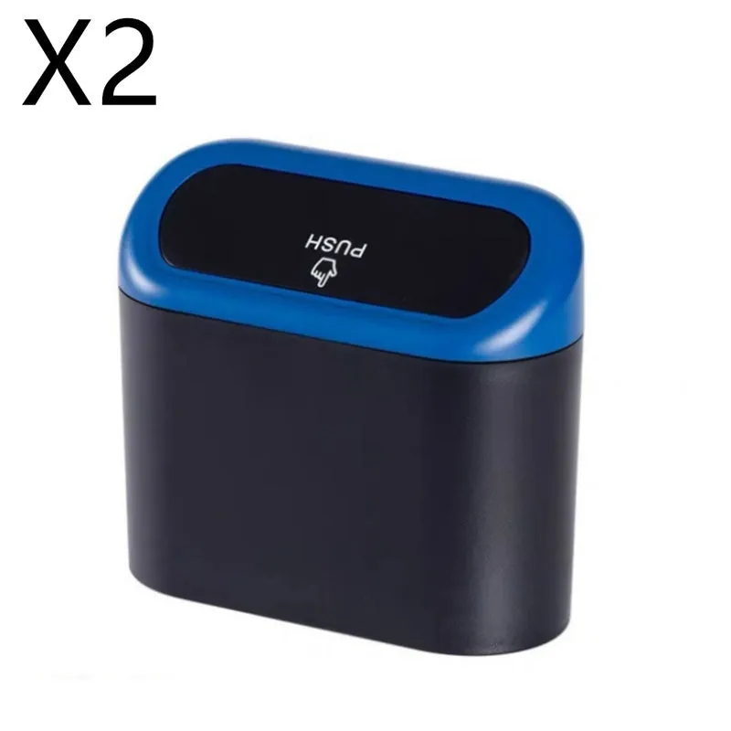 Black ABS car trash can with upturned lid and removable hook, 160x143x85mm, on car seat
