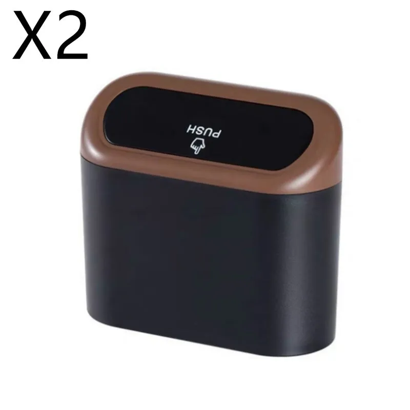 Black ABS car trash can with upturned lid and removable hook, 160x143x85mm, on car seat