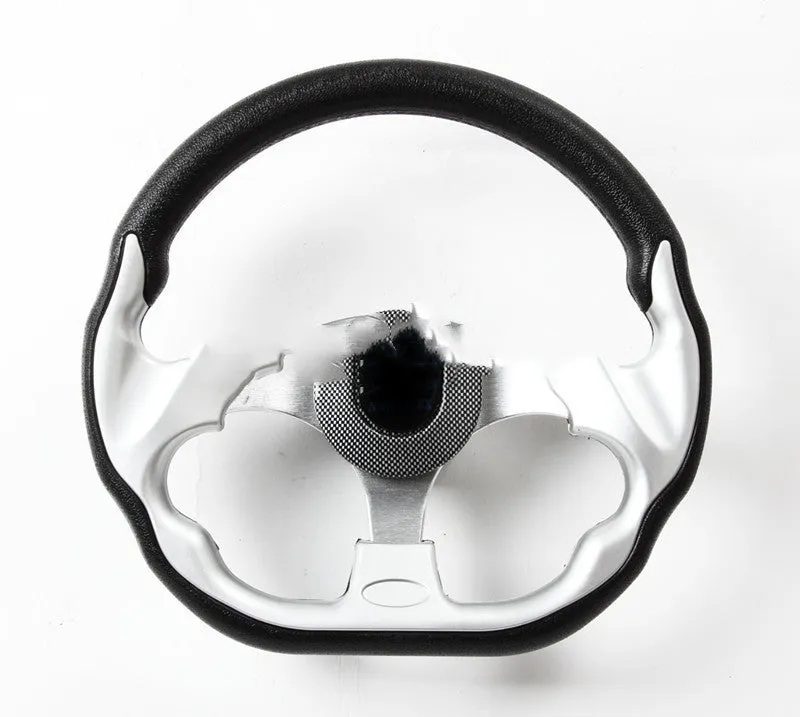 Sporty universal yacht steering wheel in silver, 320mm diameter, with tapered 19mm hole