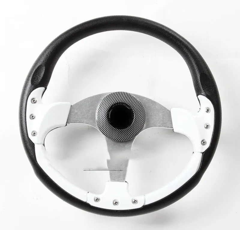Sporty universal yacht steering wheel in silver, 320mm diameter, with tapered 19mm hole