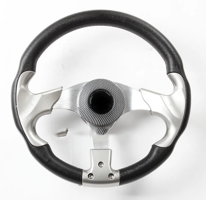 Sporty universal yacht steering wheel in silver, 320mm diameter, with tapered 19mm hole