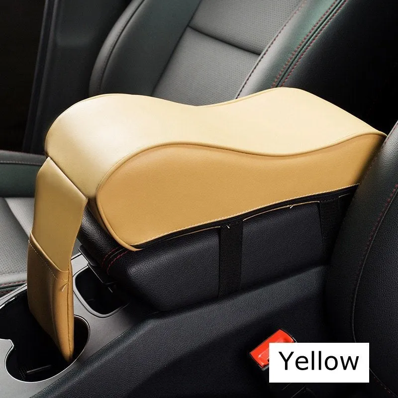 Black PU leather car armrest pad for centre console with dimensions 34x11x16cm