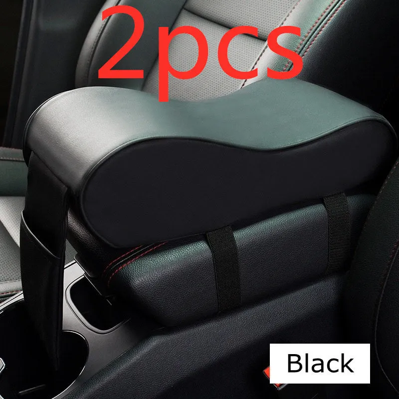 Black PU leather car armrest pad for centre console with dimensions 34x11x16cm