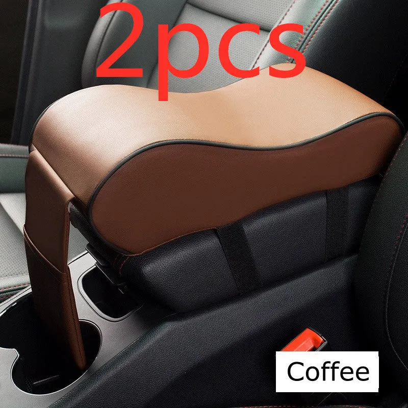 Black PU leather car armrest pad for centre console with dimensions 34x11x16cm