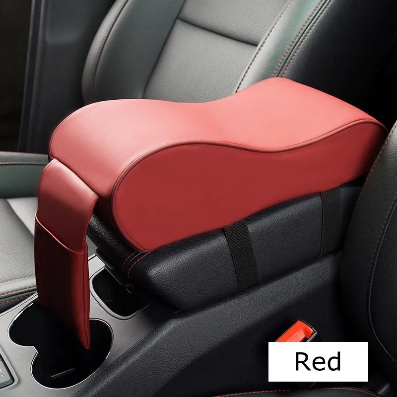 Black PU leather car armrest pad for centre console with dimensions 34x11x16cm