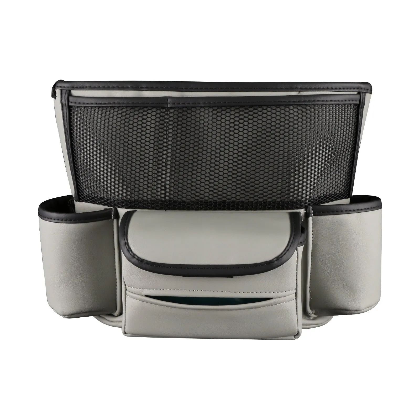 Multi function car centre console armrest storage bag in leather, 36x26x18 cm, black colour, installed between seats