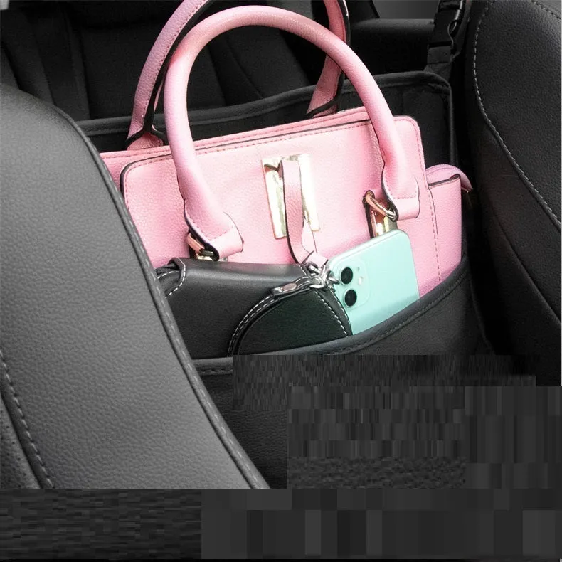 Multi function car centre console armrest storage bag in leather, 36x26x18 cm, black colour, installed between seats