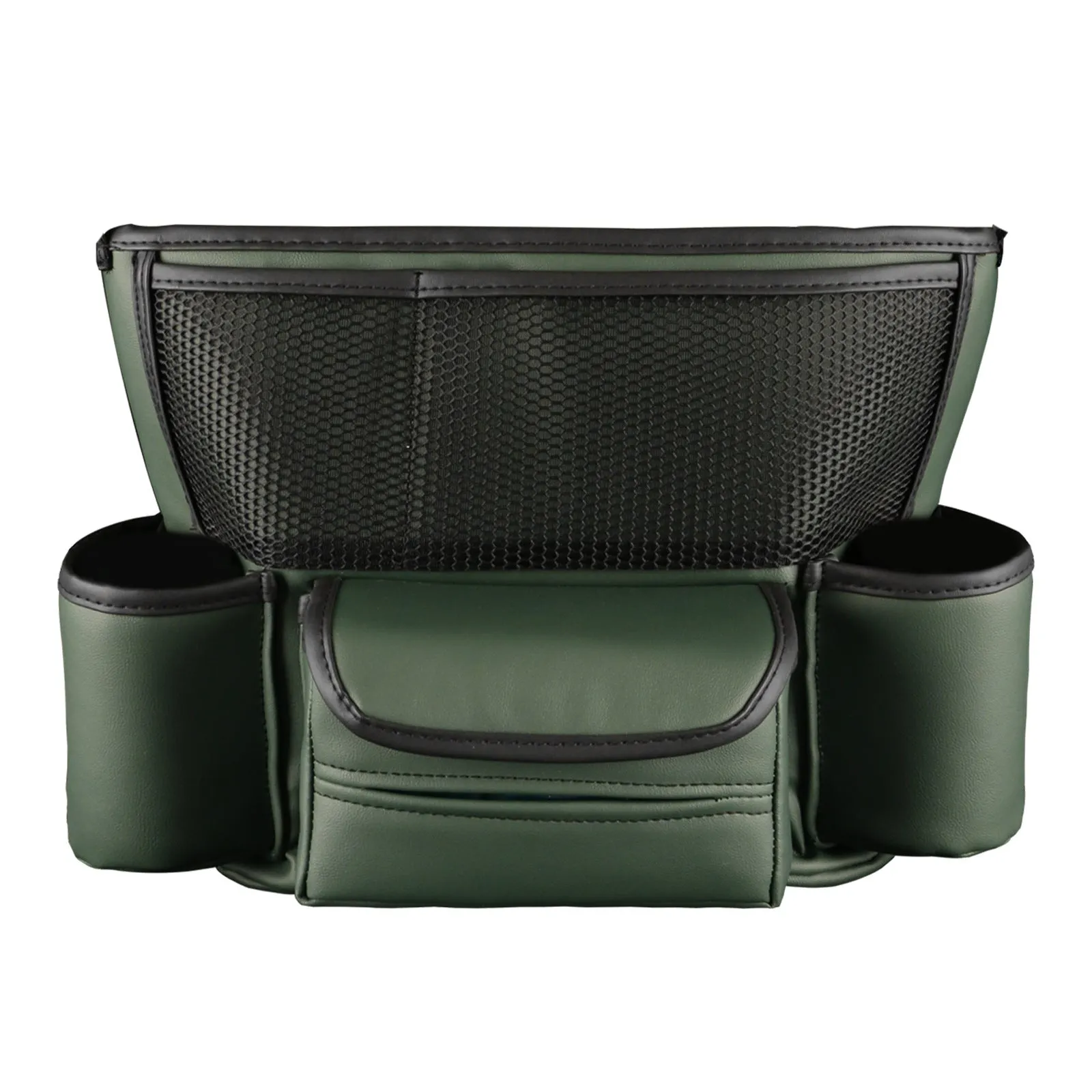 Multi function car centre console armrest storage bag in leather, 36x26x18 cm, black colour, installed between seats