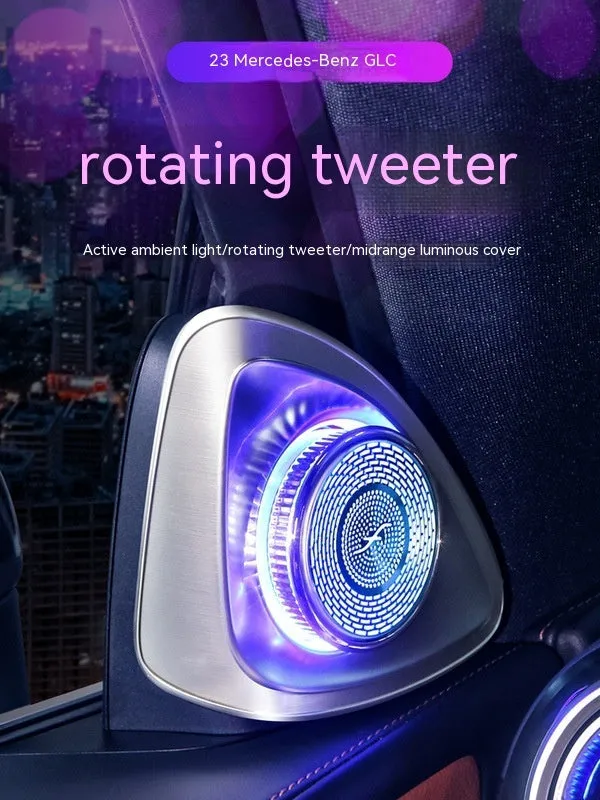 Pair of black ABS plastic car speakers with a central rotating tweeter, for Mercedes-Benz GLC X254 2023 model.