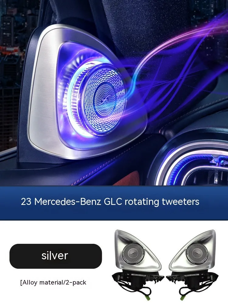 Pair of black ABS plastic car speakers with a central rotating tweeter, for Mercedes-Benz GLC X254 2023 model.