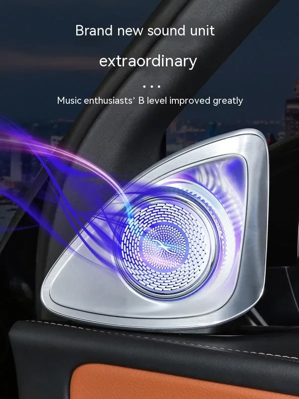 Pair of black ABS plastic car speakers with a central rotating tweeter, for Mercedes-Benz GLC X254 2023 model.