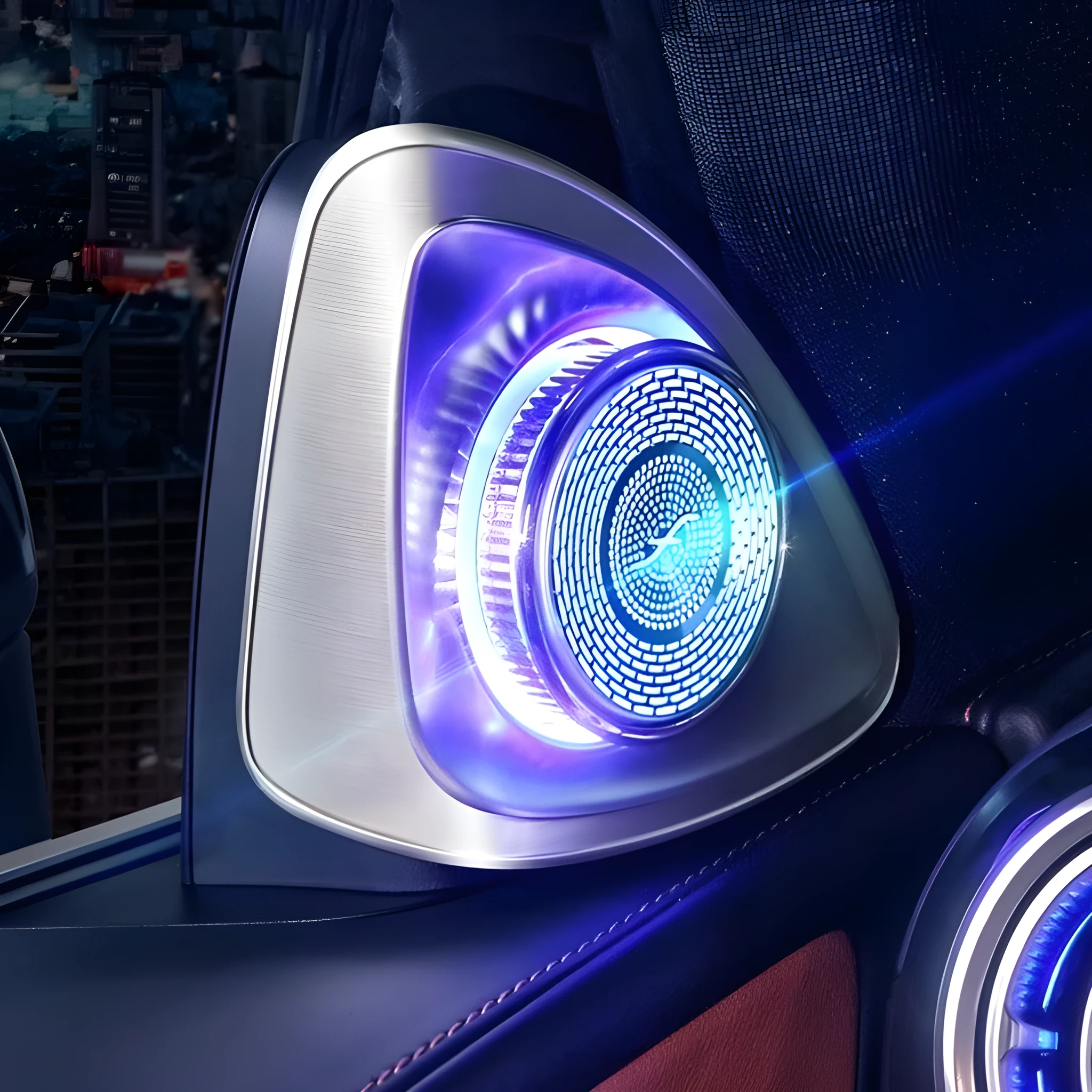 Pair of black ABS plastic car speakers with a central rotating tweeter, for Mercedes-Benz GLC X254 2023 model.