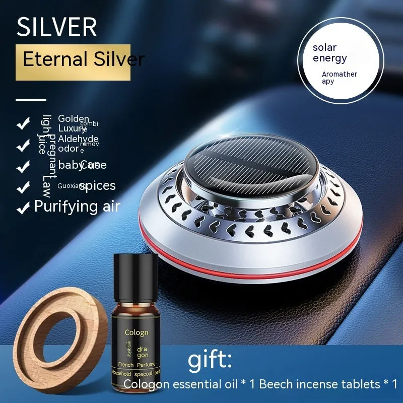 Solar-powered aluminium alloy car air freshener with ventilation fan for odour removal