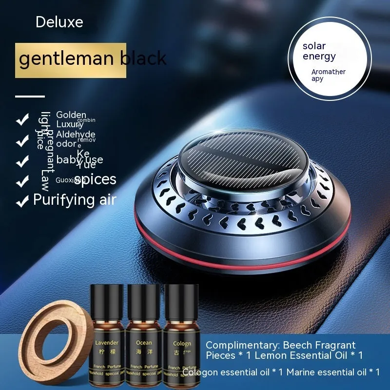 Solar-powered aluminium alloy car air freshener with ventilation fan for odour removal