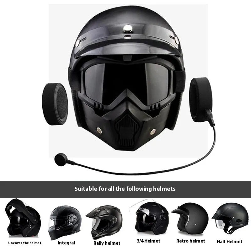 Black waterproof helmet Bluetooth headset with bilateral stereo earpieces and battery display