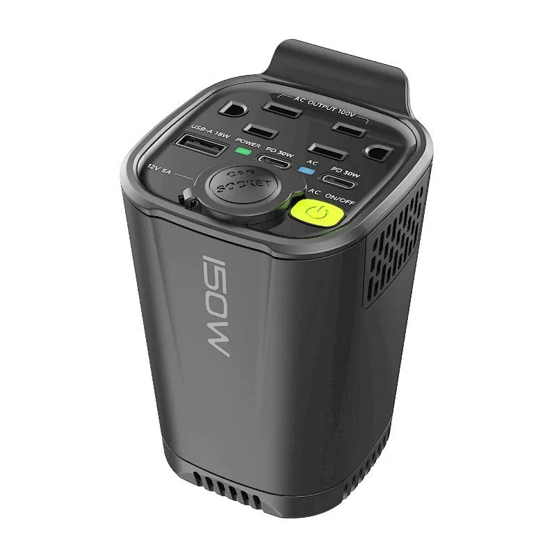150W 12V to 110V inverter car charger with dual USB-C PD30W and USB-A 18W, fireproof ABS housing