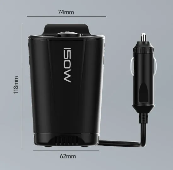 150W 12V to 110V inverter car charger with dual USB-C PD30W and USB-A 18W, fireproof ABS housing