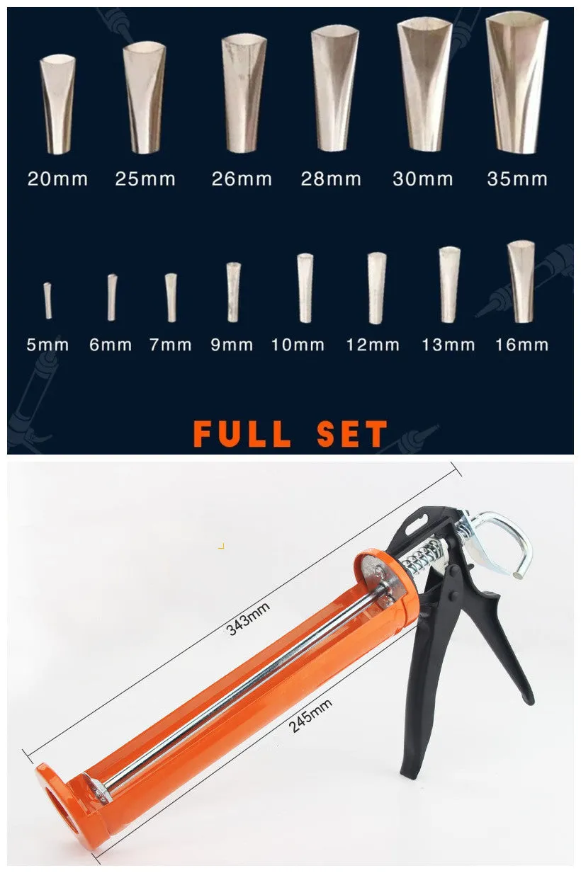 14 piece stainless steel caulking nozzle finishing tool set with sizes from 5 to 35mm