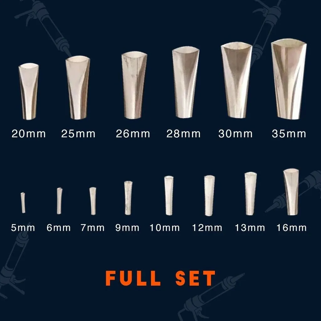 14 piece stainless steel caulking nozzle finishing tool set with sizes from 5 to 35mm