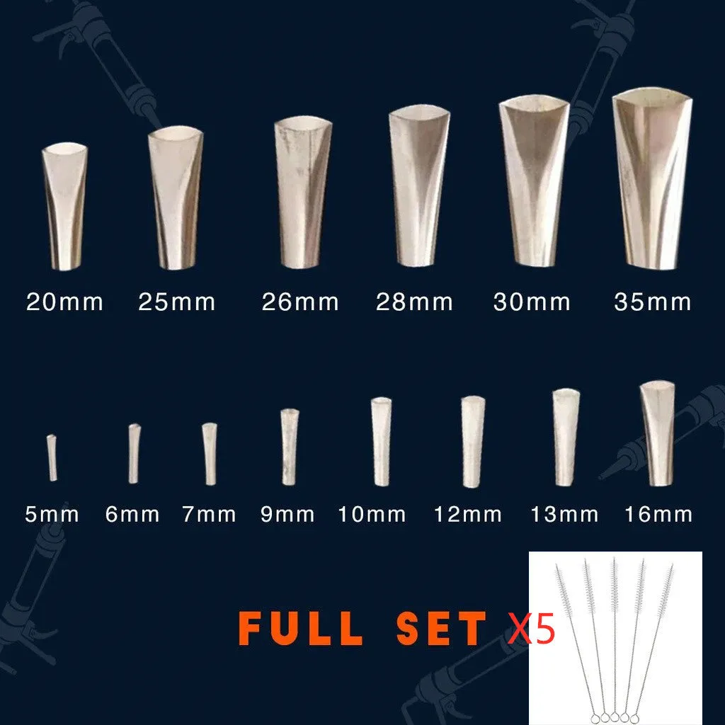 14 piece stainless steel caulking nozzle finishing tool set with sizes from 5 to 35mm